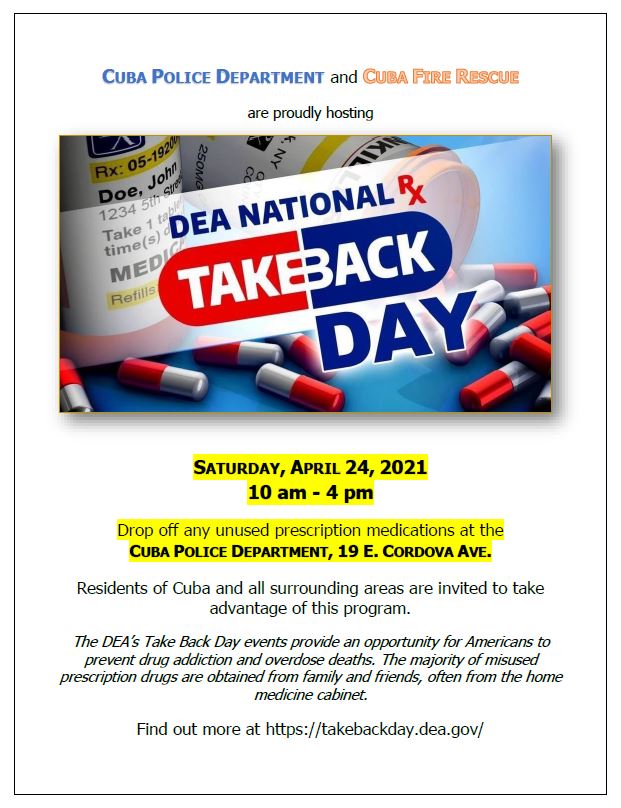 Cuba Rx Take Back Day April 24th Cuba Fire Rescue